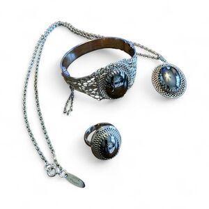 Vtg Whiting & Davis Demi Parure Victorian Art Deco Revival Gothic Hematite Set